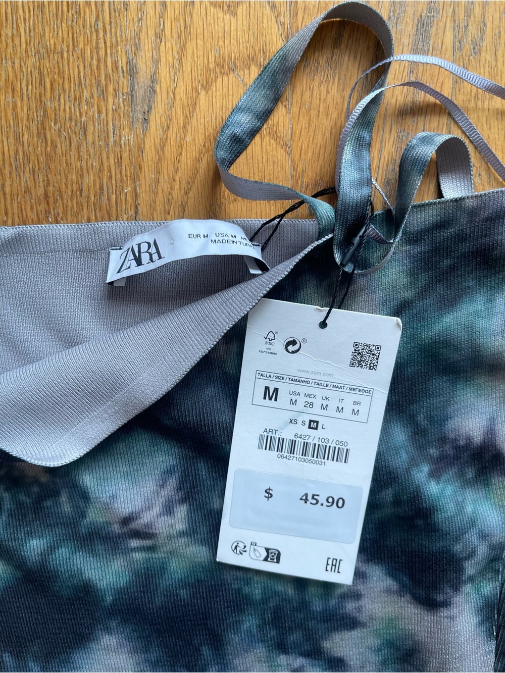 Zara Tie-Dye Slip Midi Dress in Teal and Cream - Picture 2 of 3